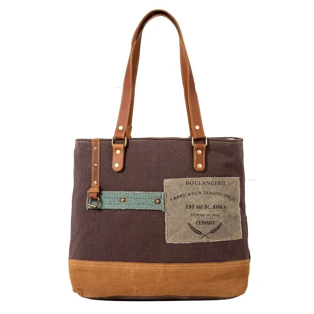 Myra Bag Handmade When Tote Bag Bag Upcycled Canvas & Cowhide Leather